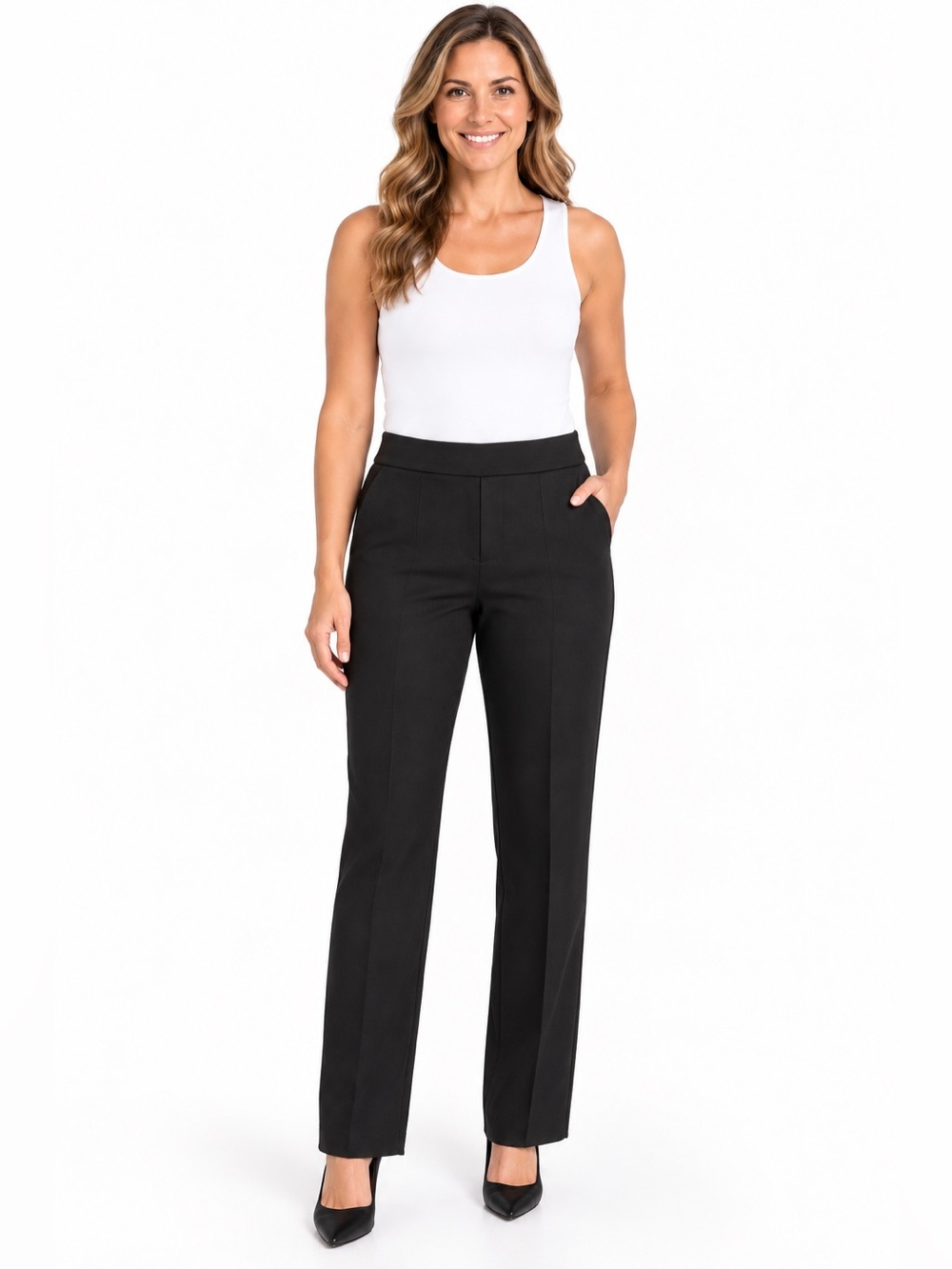 Anne Klein Women’s Pull On Pants Size 14 Black Stretch Dress Pants NWT